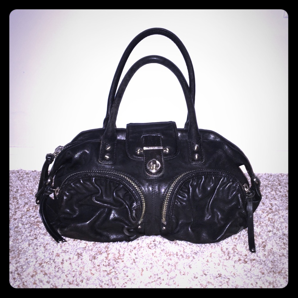 Botkier Double Zip Pockets Black Leather Satchel